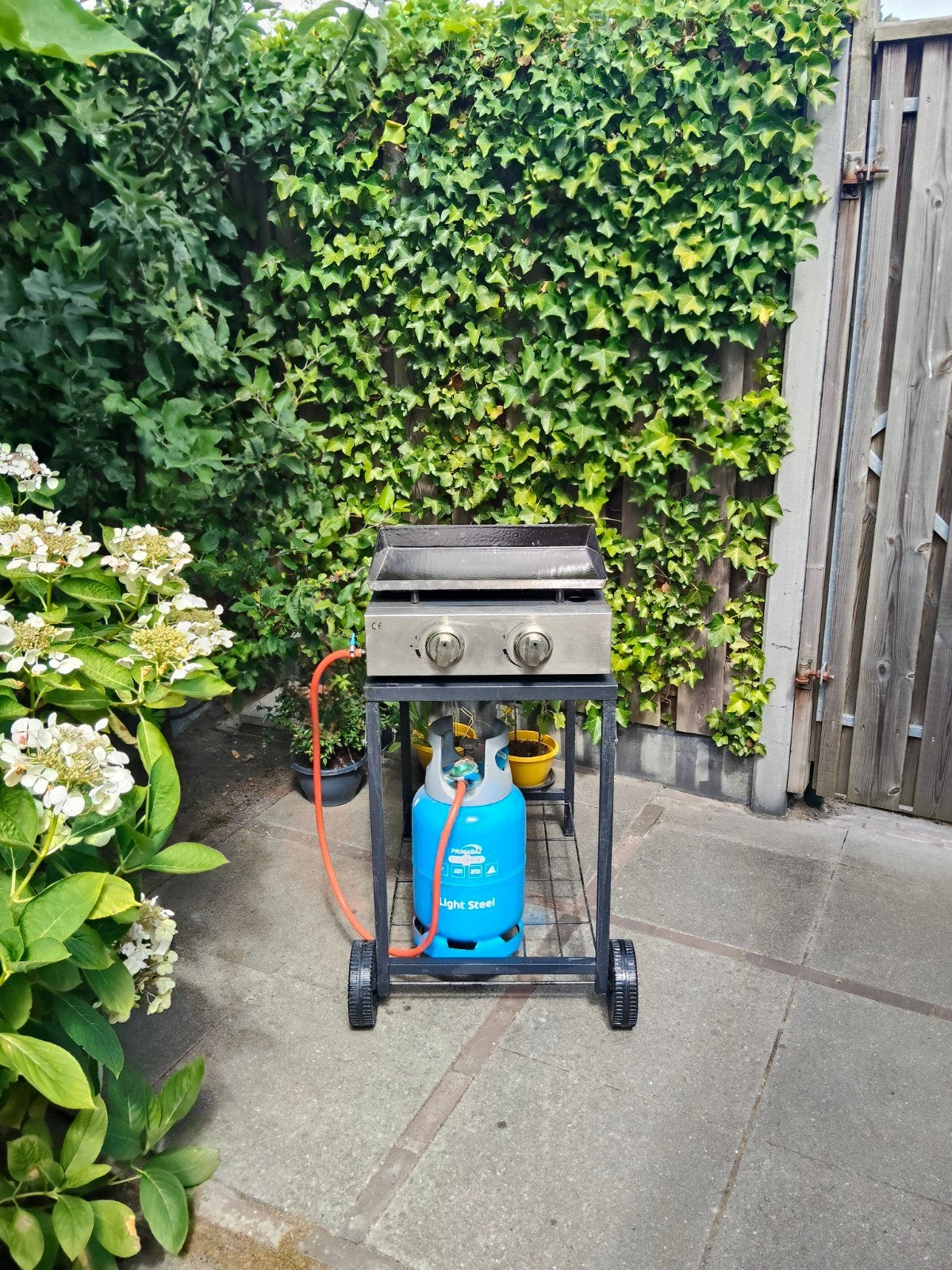 Plancha/bakplaat met trolley en gastank | direct gebruiken!, Ophalen, Gebruikt, Gas, Vrijstaand