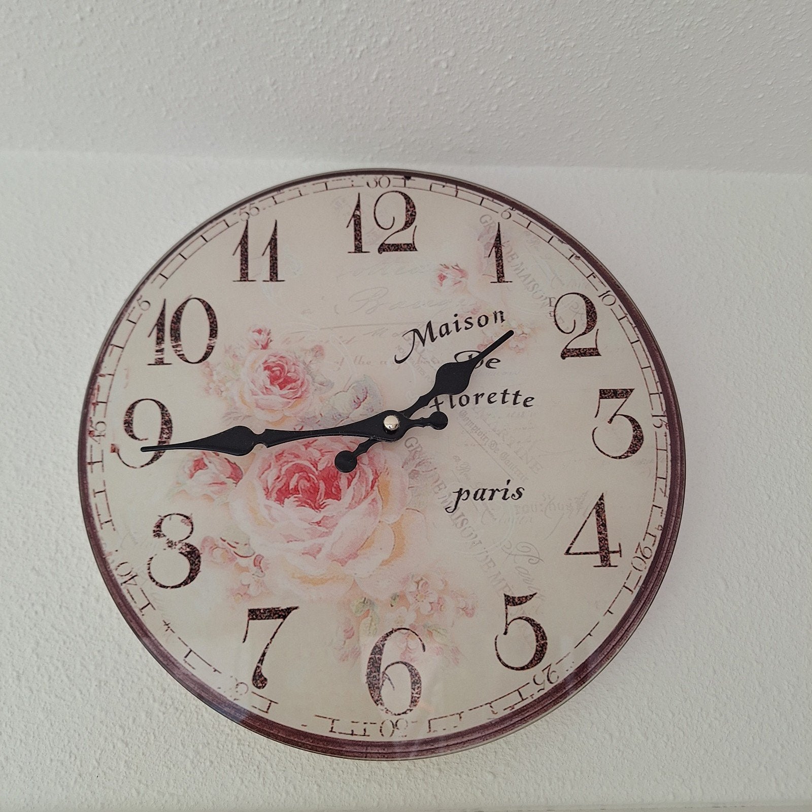 Vintage Wandklok 'Maison de Florette Paris' met Rozen, Ophalen, Vintage, Analoog, Zo goed als nieuw