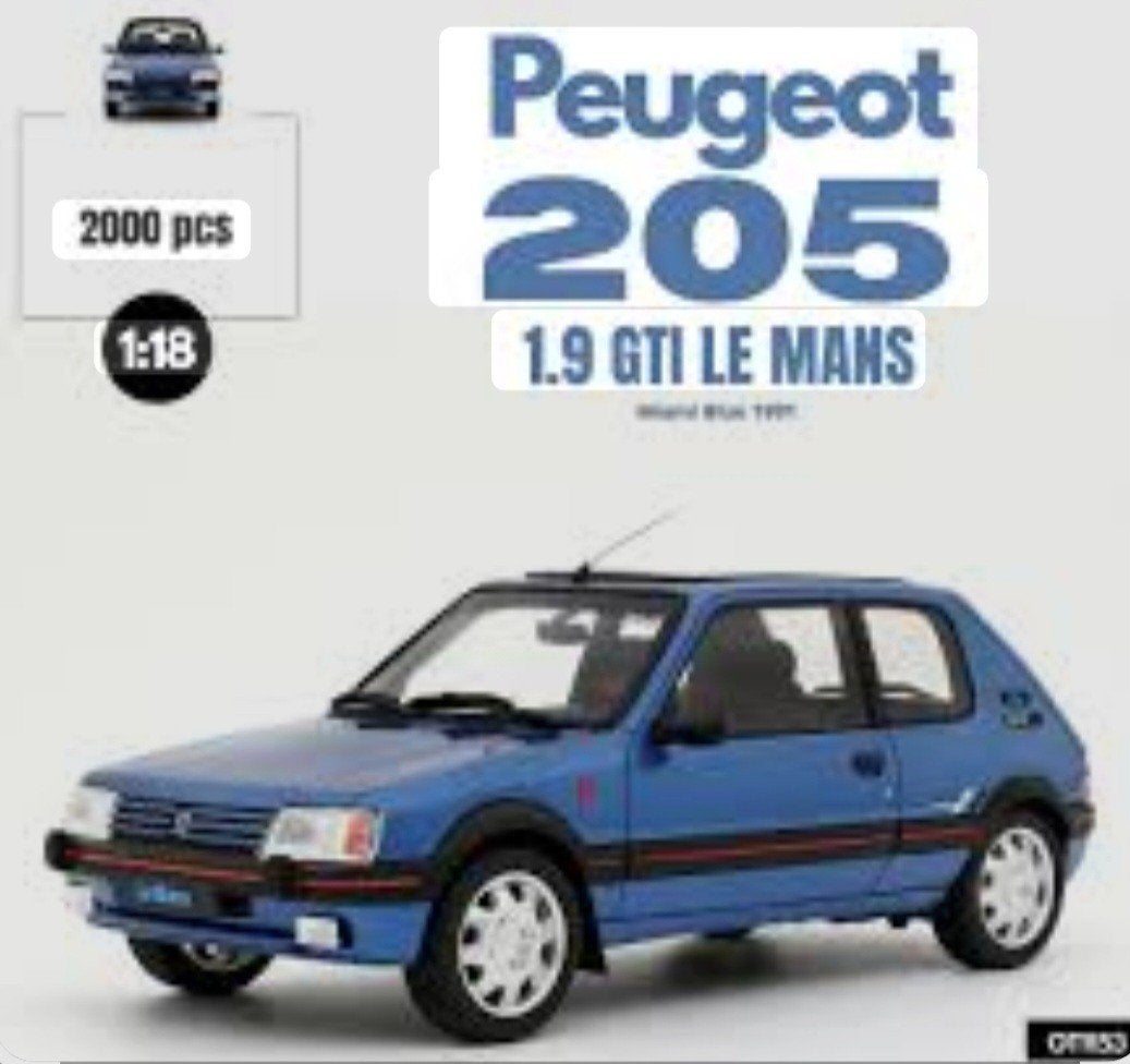 1:18 Peugeot 205 1.9 GTi Le Mans 1991 Miami blauw Ottomobile, Hobby en Vrije tijd, Modelauto's | 1:18, Ophalen of Verzenden, Nieuw