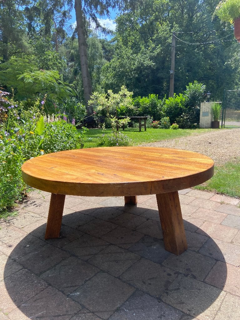 Massief eiken ronde salontafel Japandi / Brutalist  – 110 cm, Huis en Inrichting, Tafels | Salontafels, Ophalen, Japandi, Zo goed als nieuw
