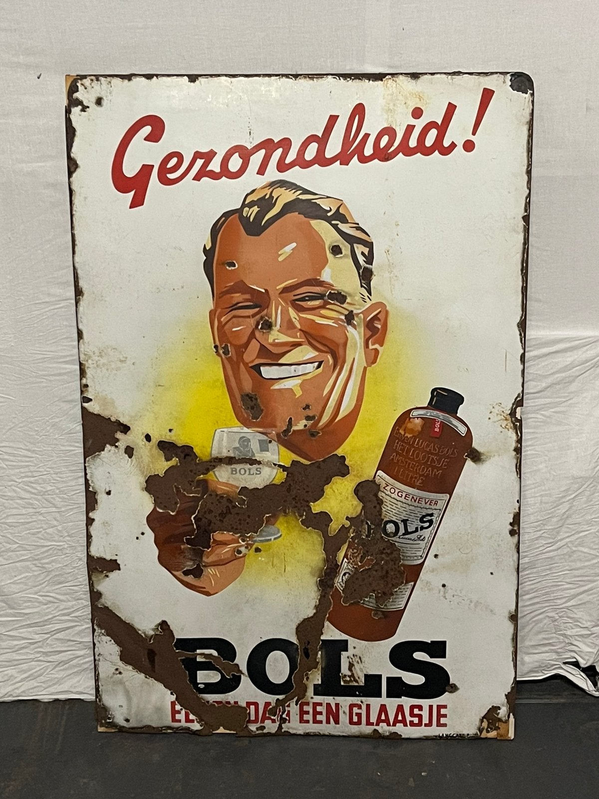 Oud Emaille Bols Bord Mega Groot !!, Verzamelen, Merken en Reclamevoorwerpen, Ophalen, Reclamebord