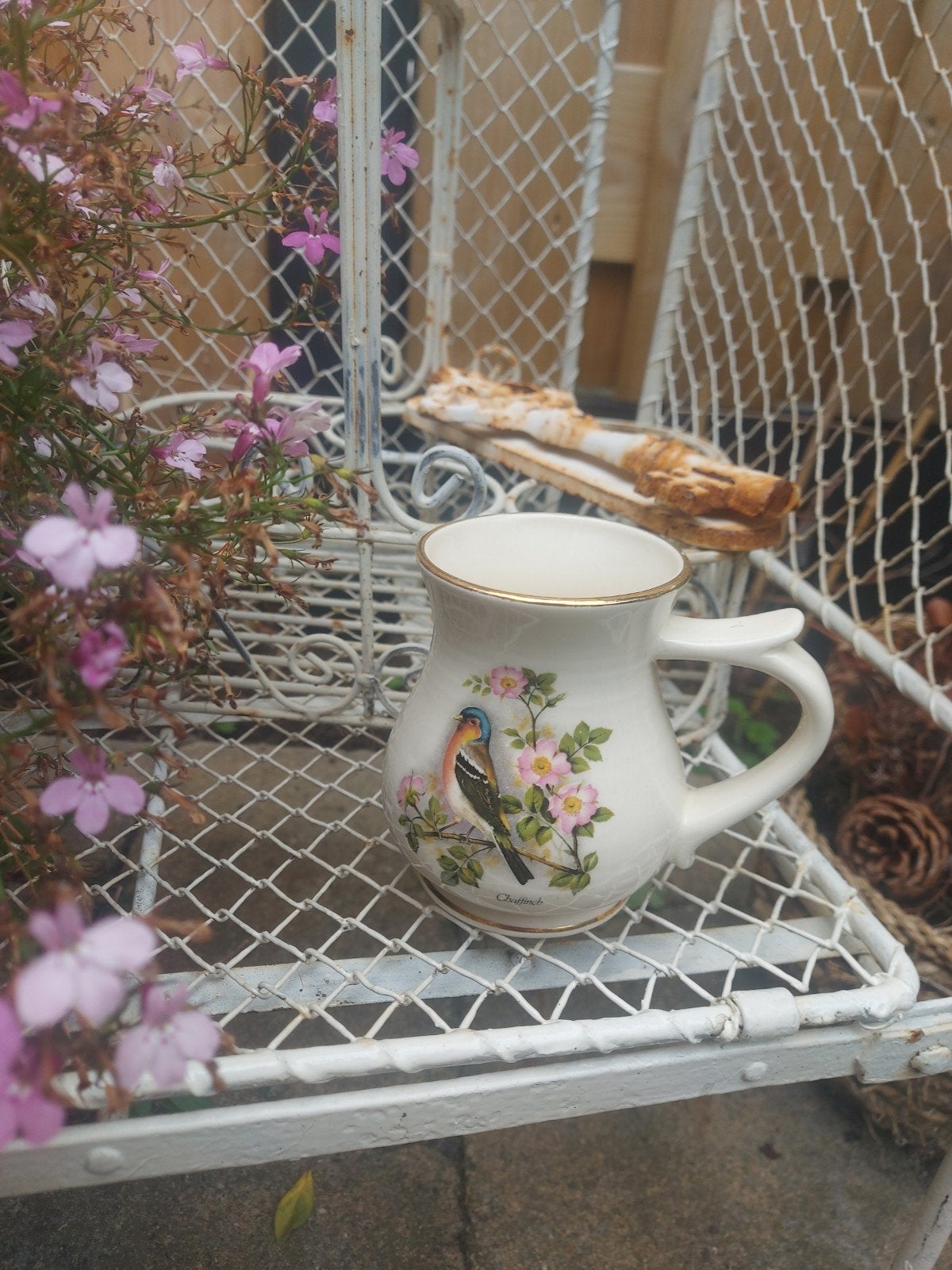 Zeer mooi Engels Brocante melkkannetje  "Chaffinch", Antiek en Kunst, Ophalen of Verzenden