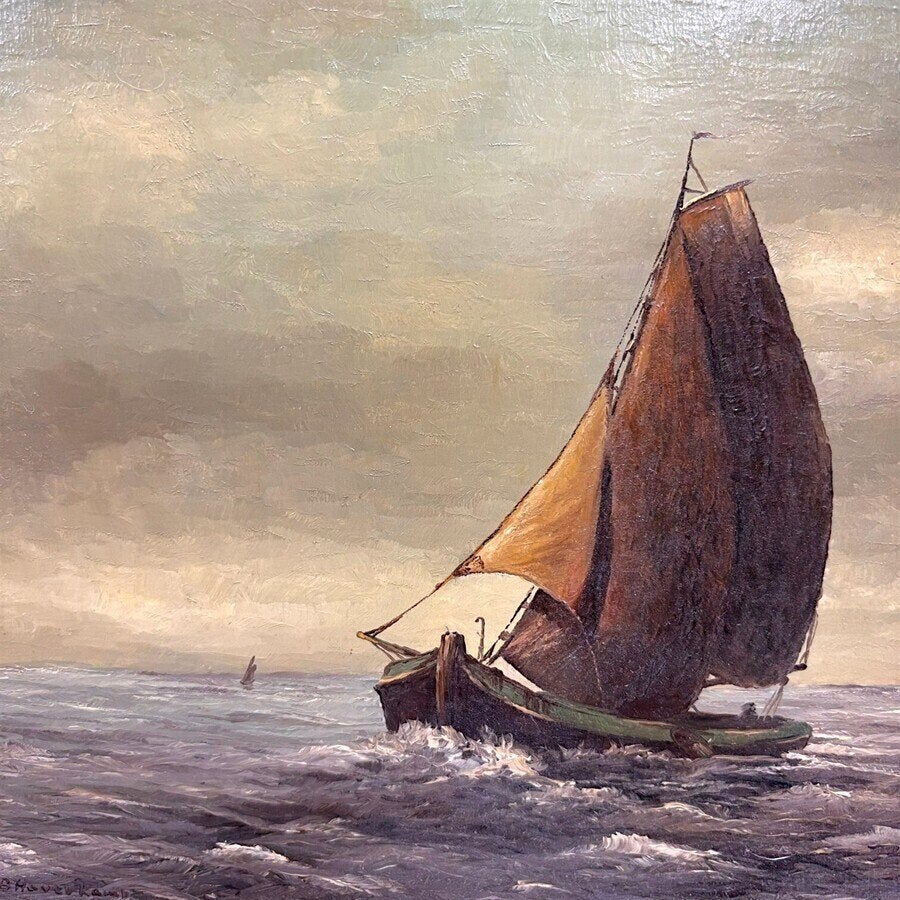 Ben Haverkamp (1929-2011) – Schip op zee, Ophalen of Verzenden