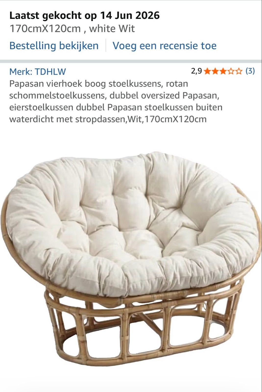 Nieuw Papasan Kussen 170x120cm, Overige merken, Ademend, Wit, Rond