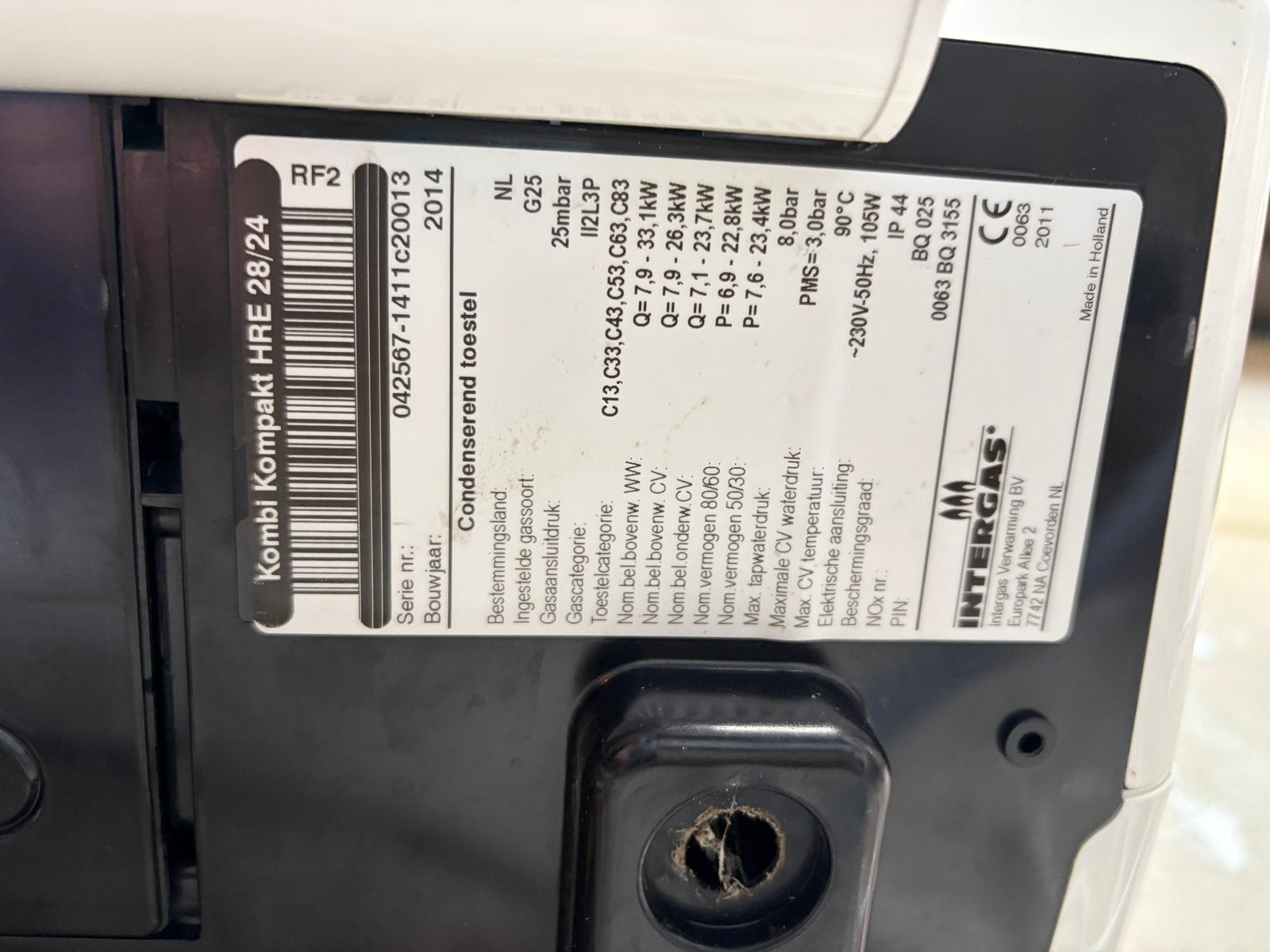 Intergas HRE 28/24 CV-ketel uit 2014 - Gebruikt, Ophalen, 30 tot 80 cm, Gebruikt, Hoog rendement (Hr)