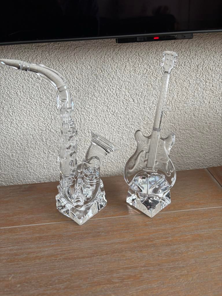 Glazen saxofoon & gitaar – massief glas – 19 cm – set decora, Antiek en Kunst, Ophalen of Verzenden
