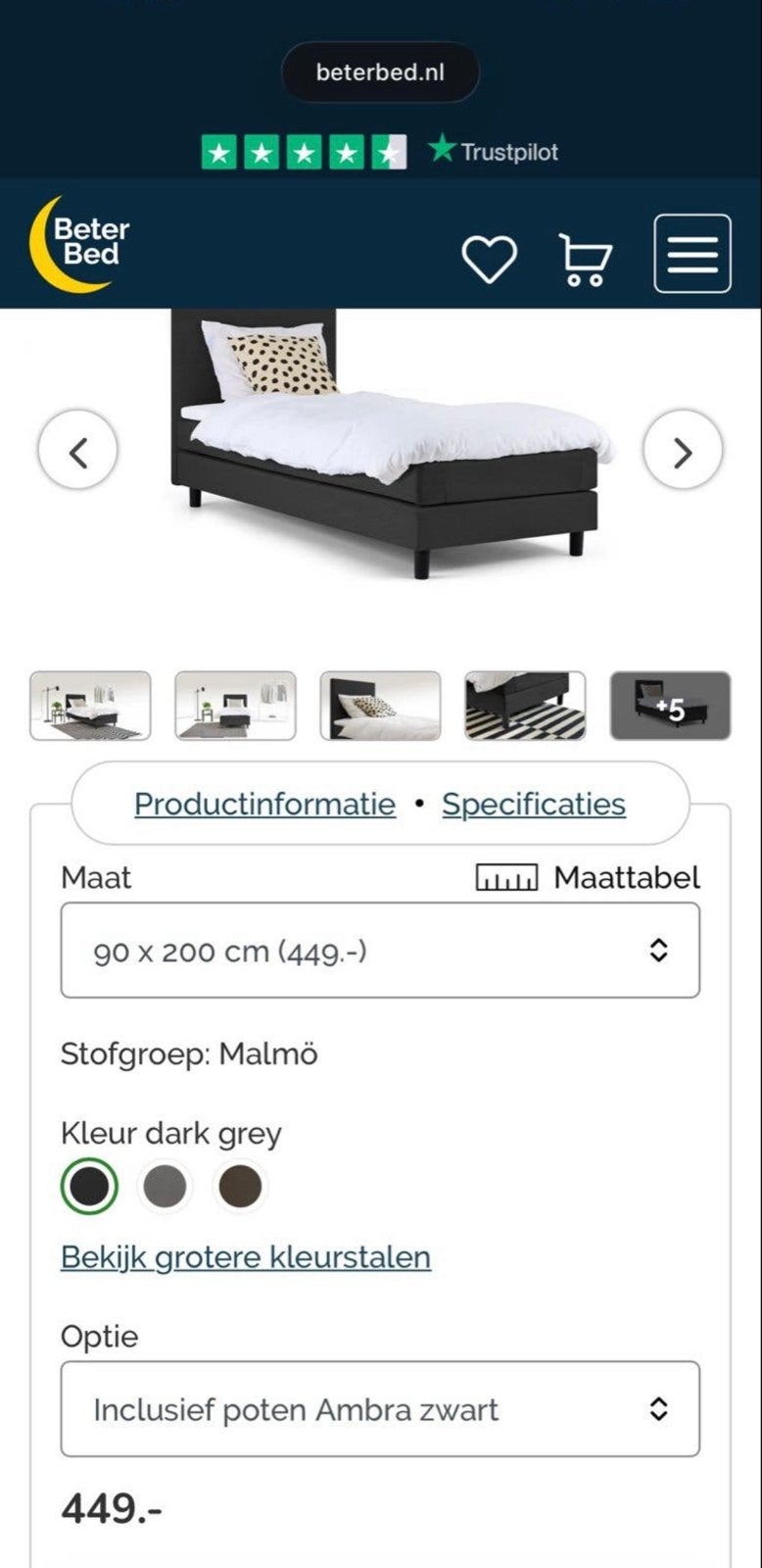 Eenpersoons boxspring Beter Bed 90x200 cm, Ophalen, 90 cm, Eenpersoons, Zo goed als nieuw