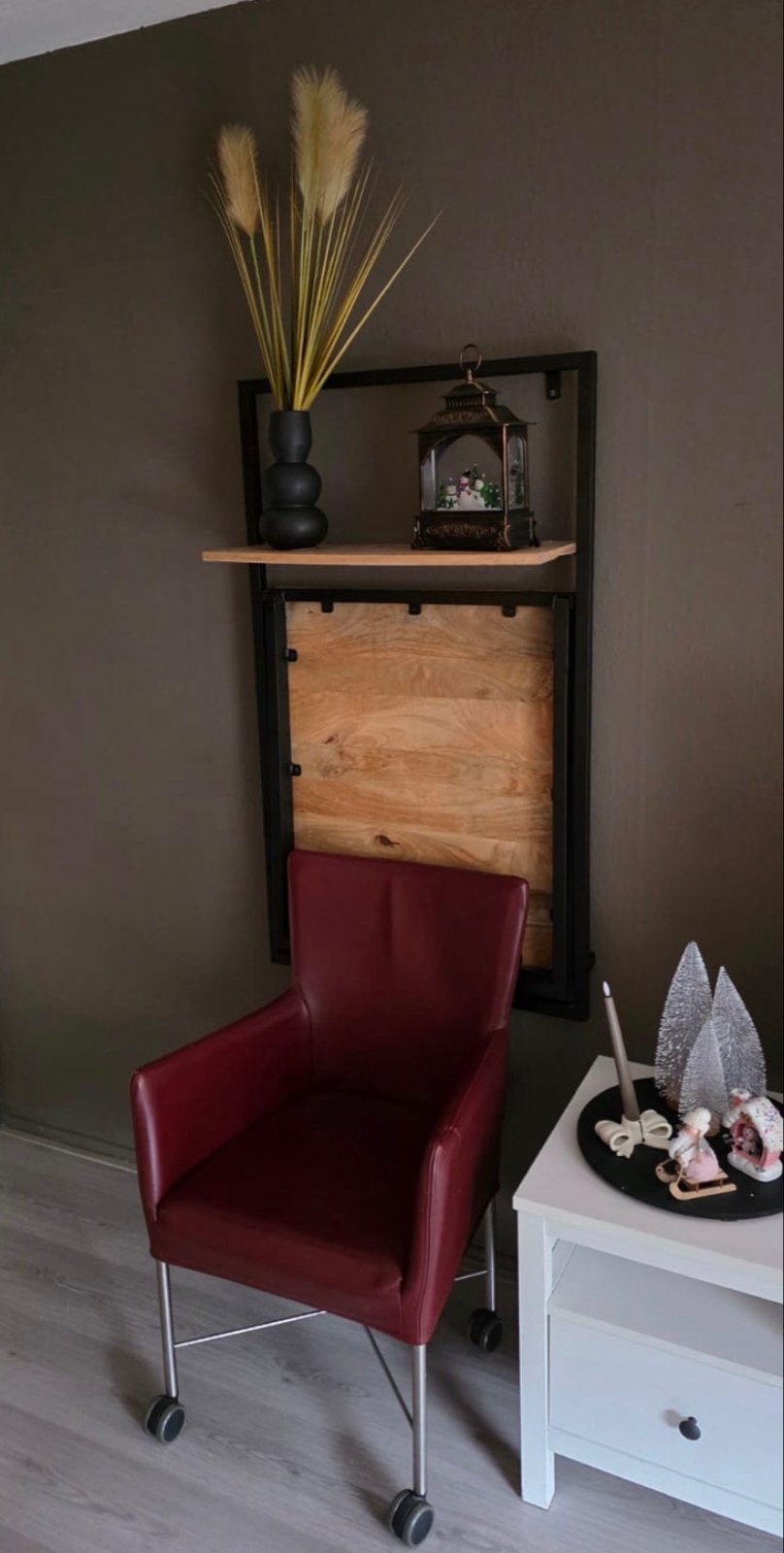 Wandtafel inklapbaar hout industrieel, Ophalen, Demontabel, Hout, Bruin