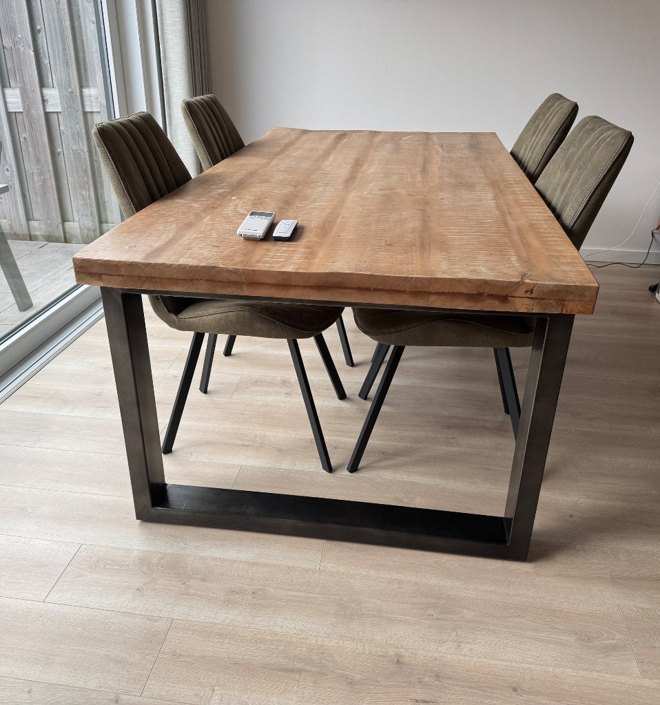 Eettafel mangohout 200 x 100 cm, Ophalen, 200 cm of meer, 50 tot 100 cm, Zo goed als nieuw