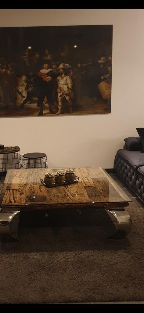 Rofra Home Salontafel met Glasplaat, Huis en Inrichting, Ophalen, 50 tot 100 cm, Vierkant, 50 tot 100 cm