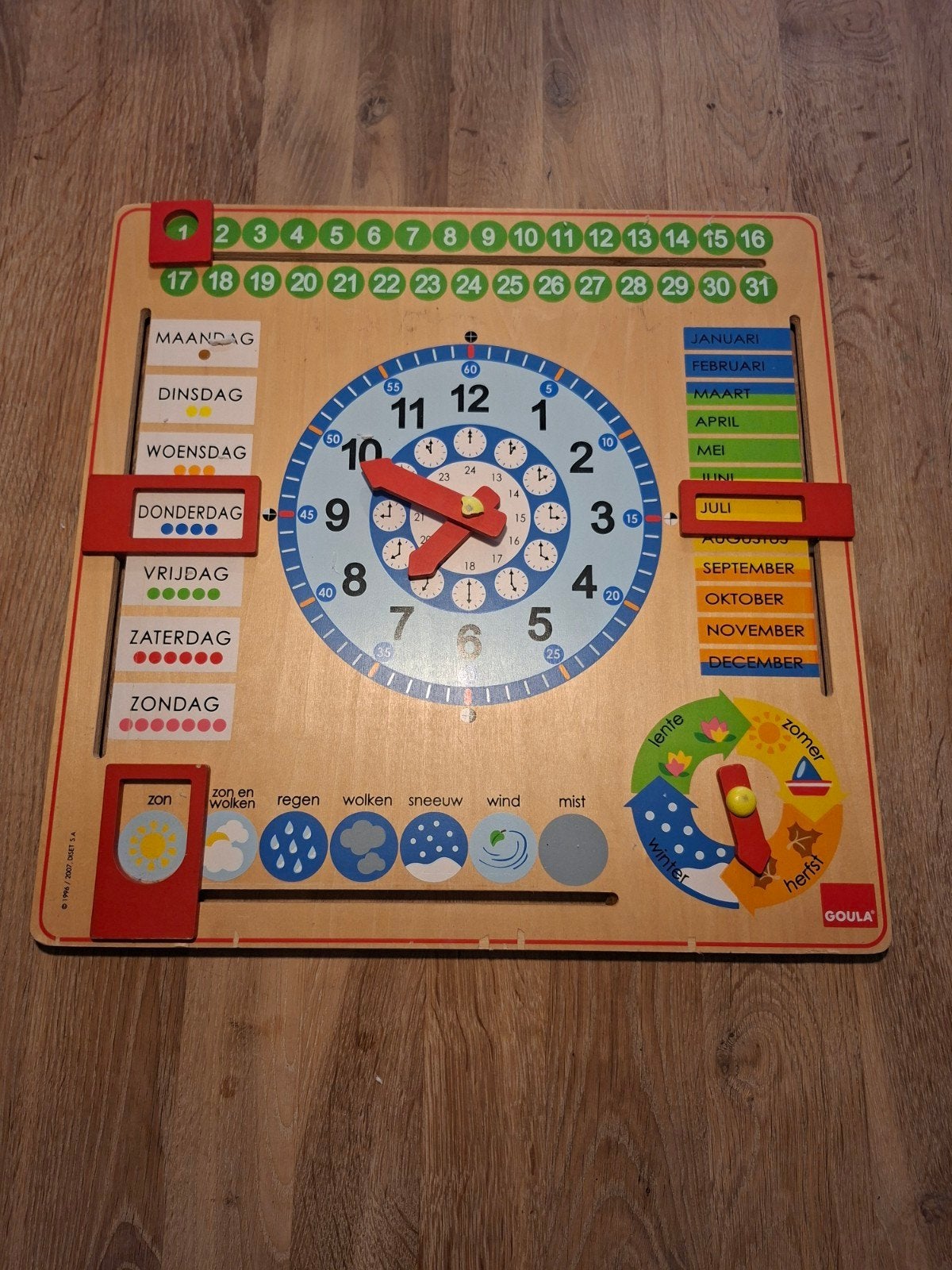 Goula Houten Kalenderklok - Educatief en Compleet, Ophalen of Verzenden, Zo goed als nieuw, Taal en Lezen