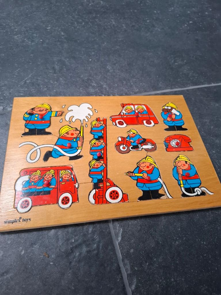 Houten brandweer puzzel Simplex Toys, Ophalen, 2 tot 4 jaar, Gebruikt, 10 tot 50 stukjes