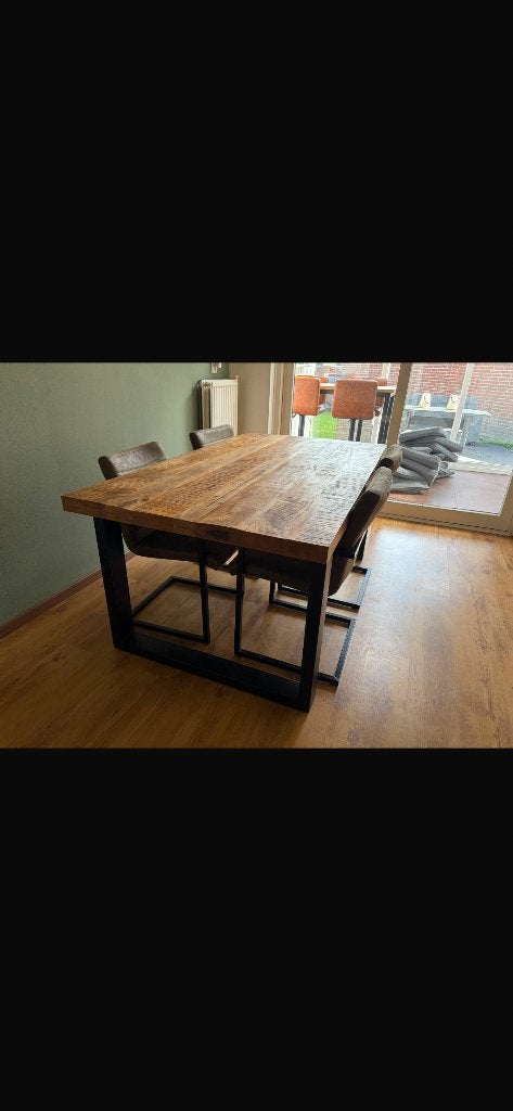 Mooie industriële meubel set hout met zwart metaal, Ophalen, 50 tot 100 cm, Zo goed als nieuw, Metaal