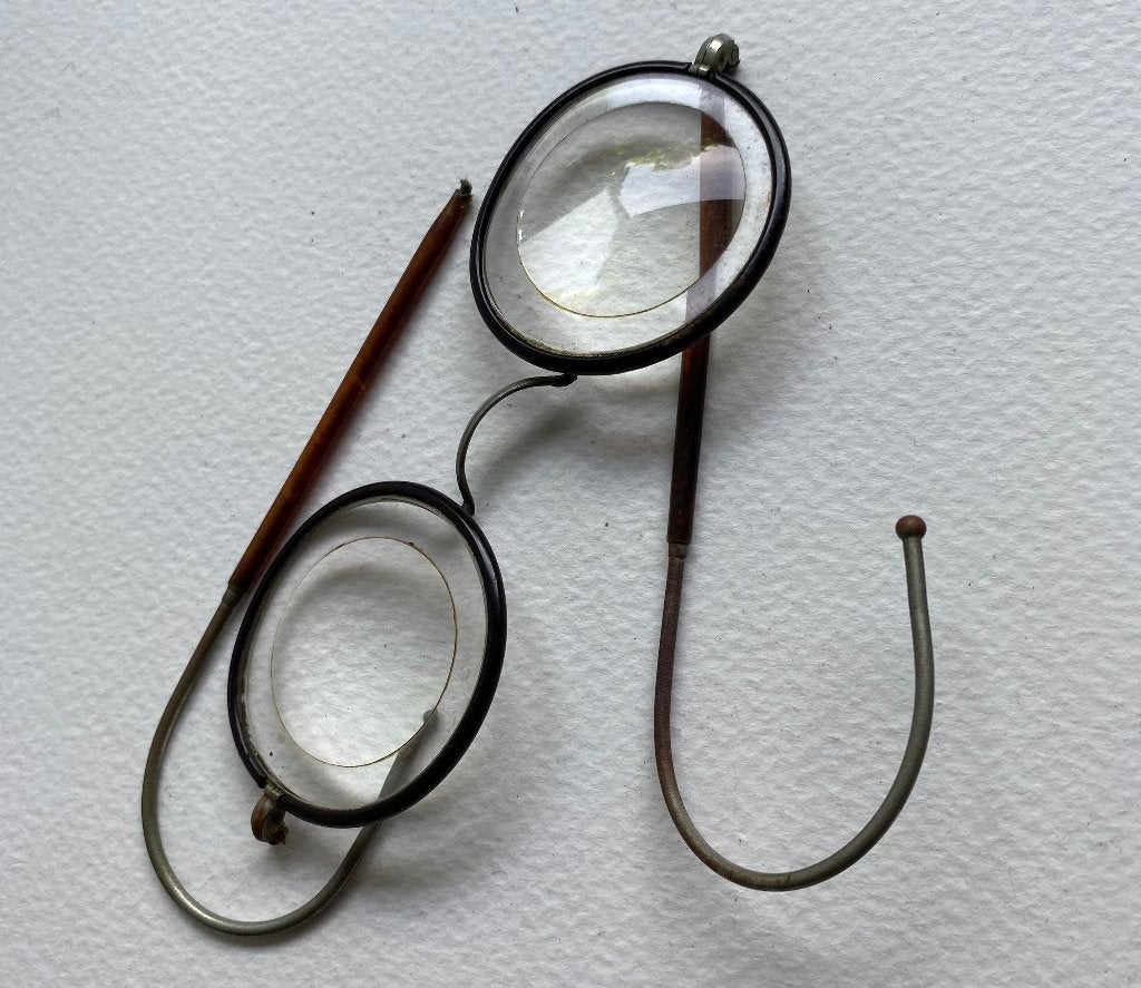 Antiek brilletje lens in bril, Fa. Rinck R’dam, 1 pootje los, Antiek en Kunst, Ophalen of Verzenden