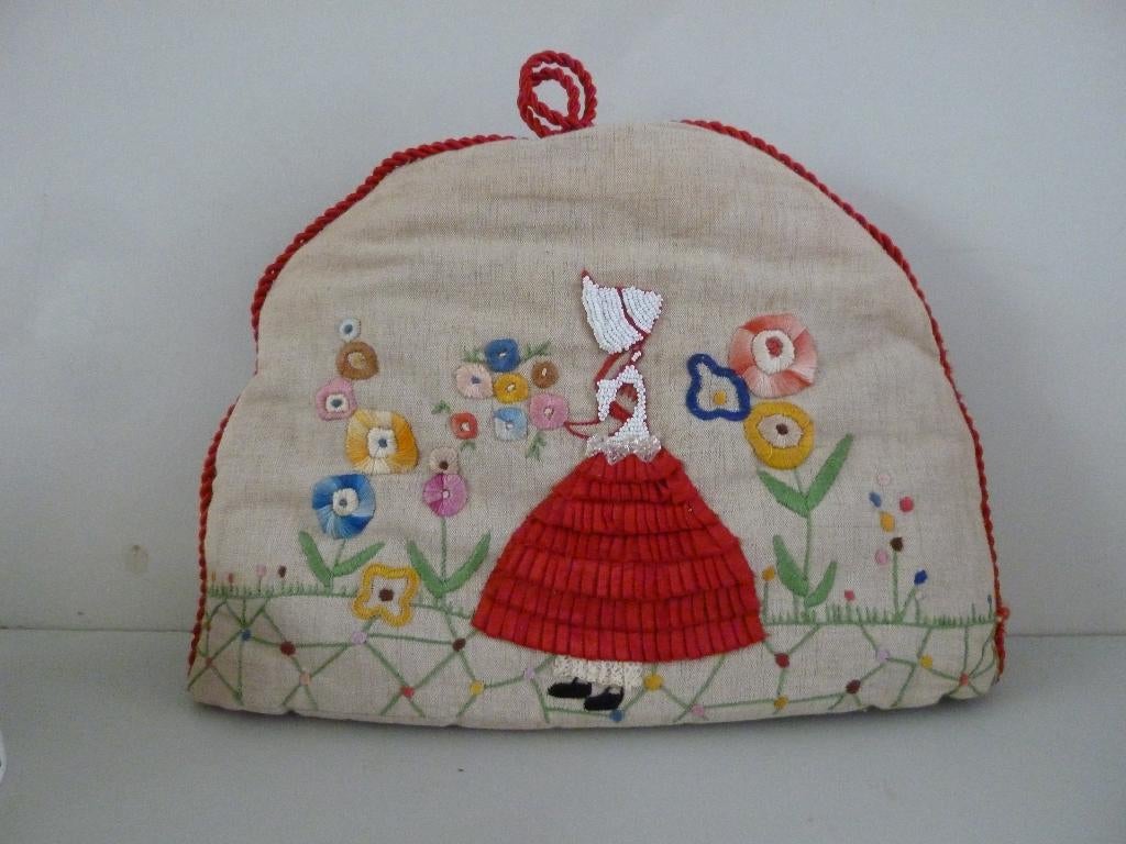 Vintage geborduurde Theemuts jaren 60, Verzenden, Gebruikt