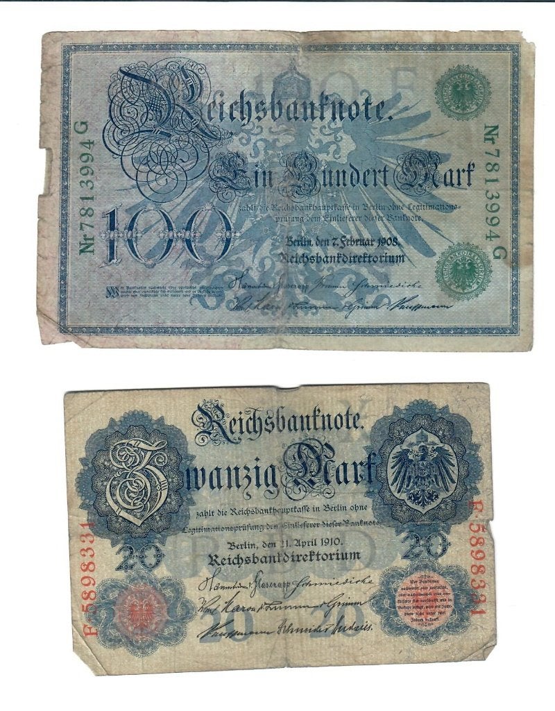 Deutsche Reichsmark 1908 en 1910, Postzegels en Munten, Ophalen of Verzenden, Duitsland, Los biljet