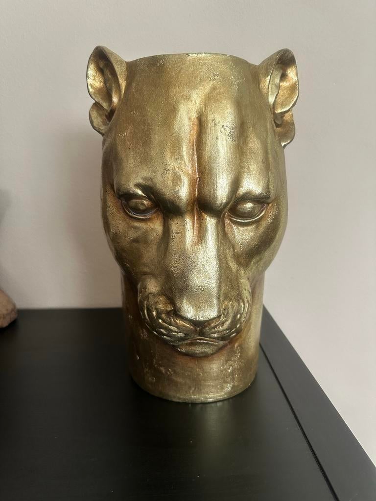 Gouden Panter Hoofd Vaas/Pot - Intratuin, Ophalen of Verzenden, Gebruikt, Overige kleuren, Overige materialen