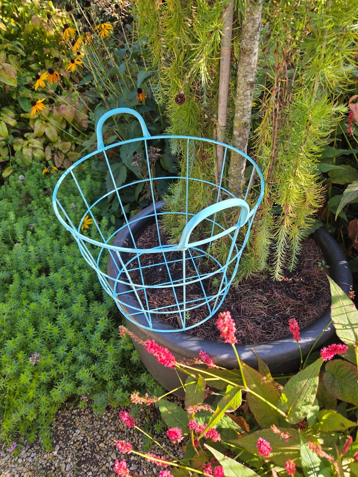 Decoratieve metalen mand - Lichtblauw, Gebruikt, Minder dan 60 cm, Rond, Ophalen of Verzenden