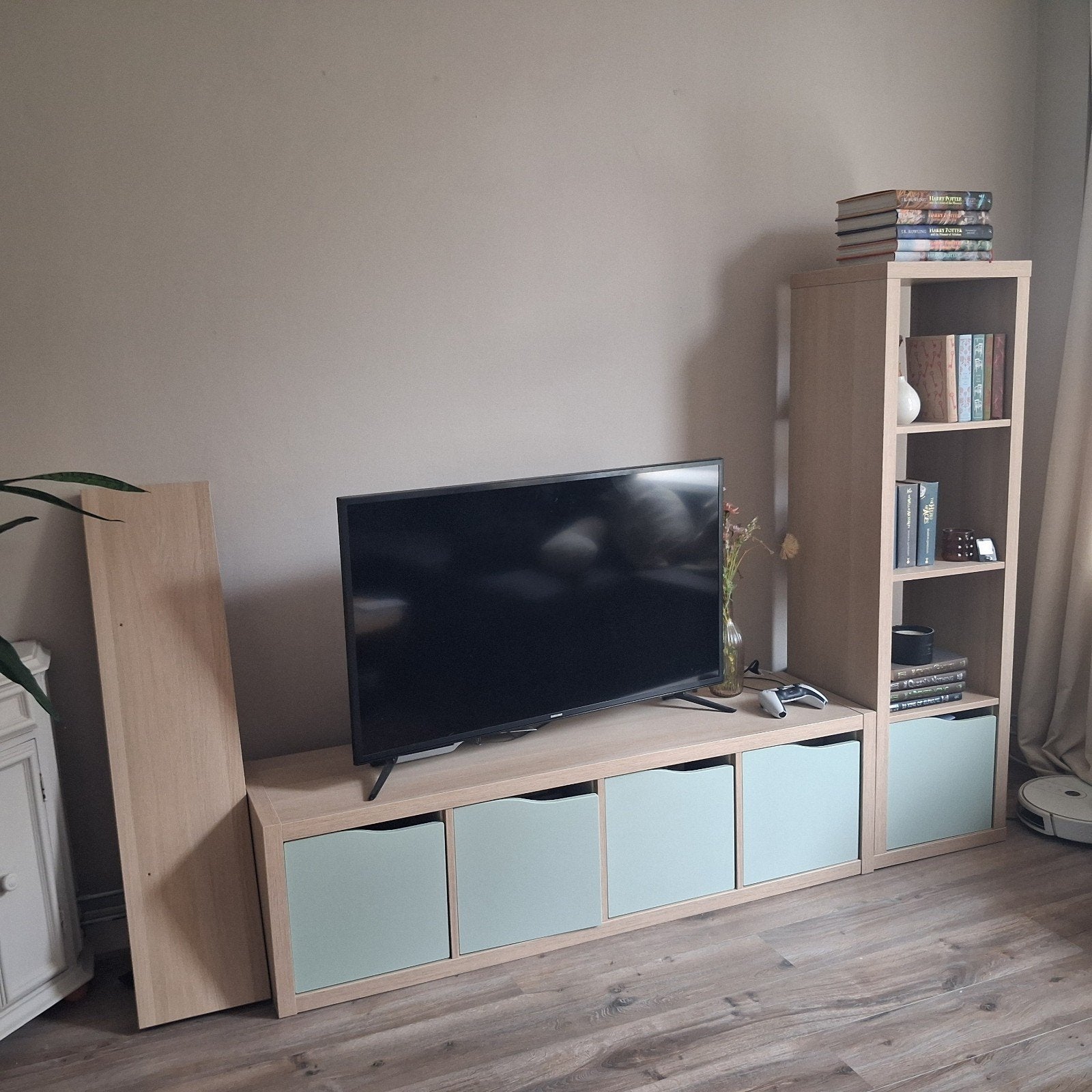 IKEA Kallax en Lack set - Eikeneffect met mintgroene deuren, Ophalen, Modern, Scandinavisch, 150 tot 200 cm, Minder dan 100 cm