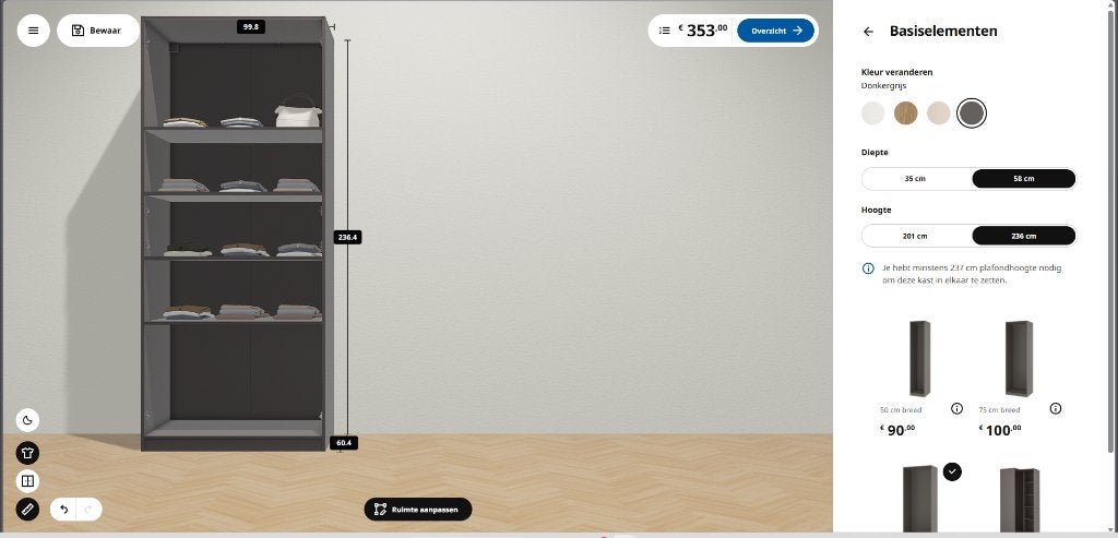 PAX kast hoogglans deuren, Ophalen, Overige materialen, 200 cm of meer, Grijs