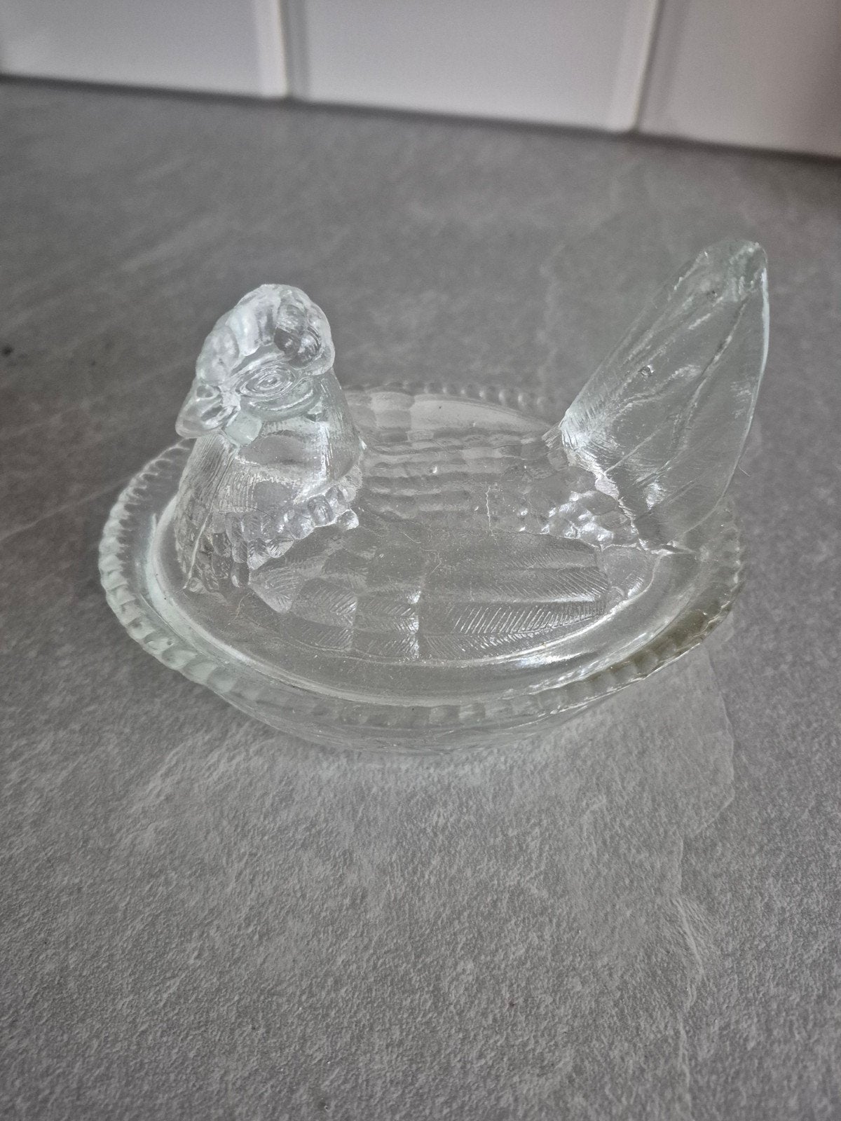 Glazen kip schaal - Vintage eierhouder, Ophalen of Verzenden
