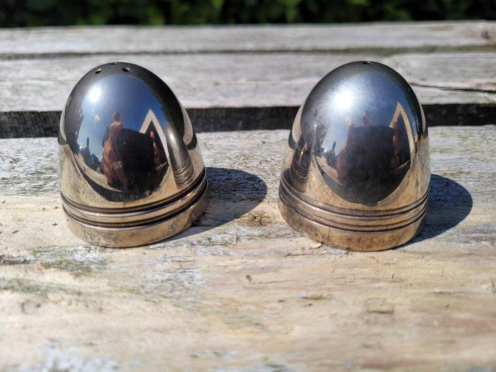 leuk oud vintage mini verzilverde peper en zoutstel, Ophalen of Verzenden