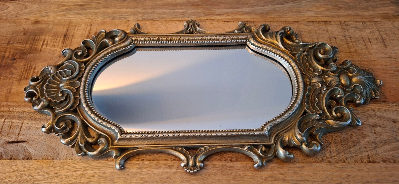 Decoratieve Barok Spiegel - Hangend of Liggend, Ophalen of Verzenden, Ovaal, Minder dan 50 cm, Minder dan 100 cm