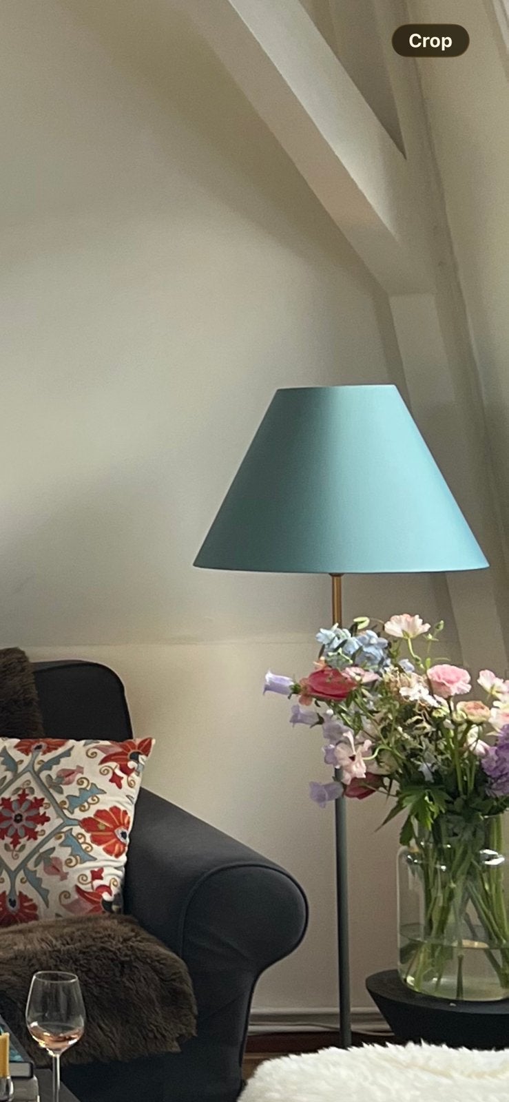 Zijde handgemaakt lichtblauwe lampenkap €230 voor €100, Ophalen, Tafellamp, Blauw, Zo goed als nieuw