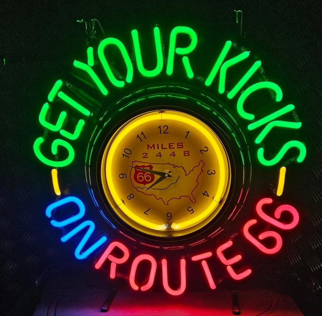 FIFTIES SIXTIES NEONVERLICHTING GET YOUR KICKS ON ROUTE 66, Ophalen, Zo goed als nieuw