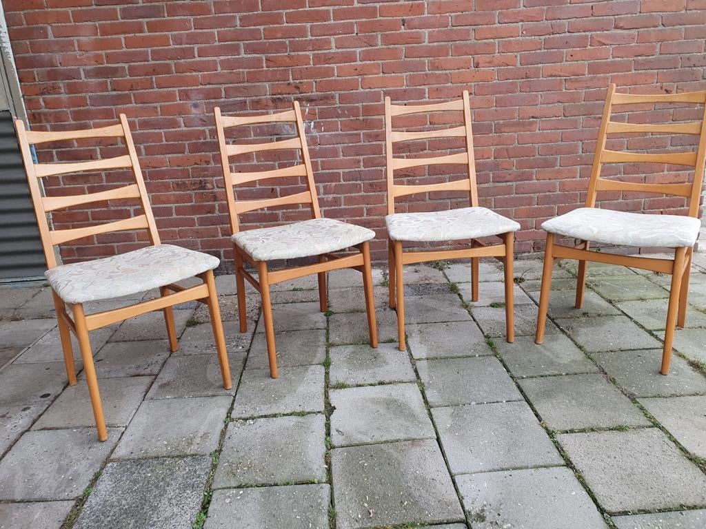 Vier ladder stoelen., Huis en Inrichting, Stoelen, Ophalen, Gebruikt, Bruin, Sixties