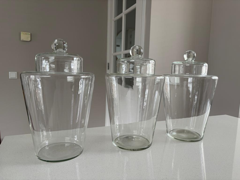 Set van 3 glazen voorraadpotten met deksel, Ophalen, Glas, Zo goed als nieuw, Voorraadpot