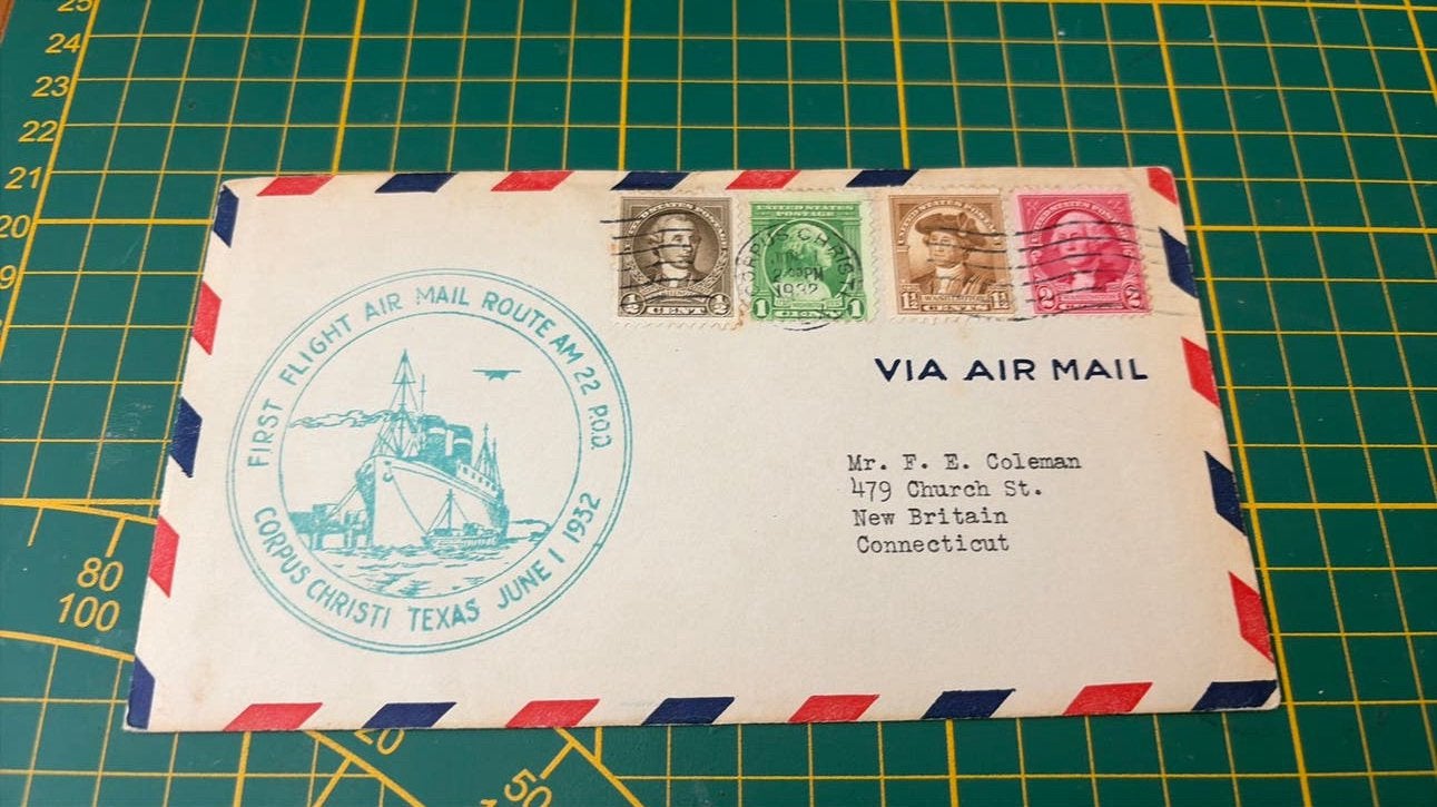 First flight envelop Corpus Christi Texas 1932 USA, Verzenden, Envelop
