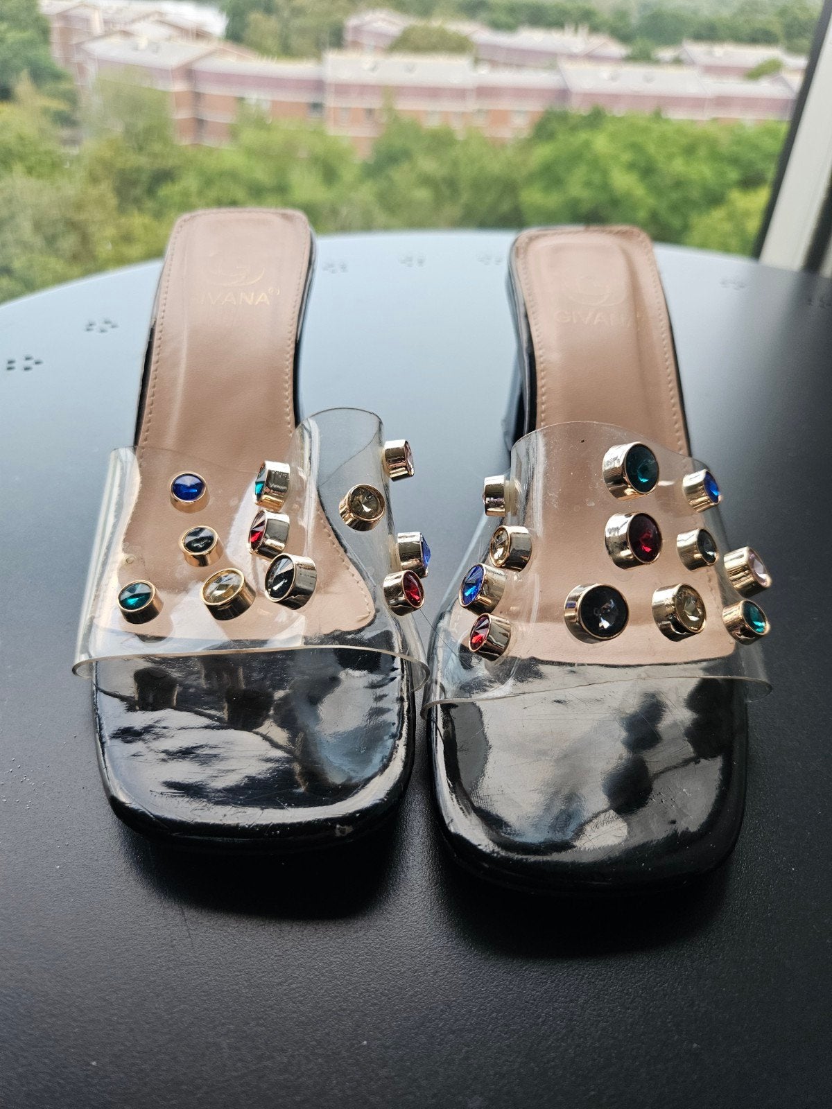 Zwarte Dames Muiltjes met Hak & Strass - Maat 38, Ophalen of Verzenden, Gedragen, Zwart, Sandalen of Muiltjes
