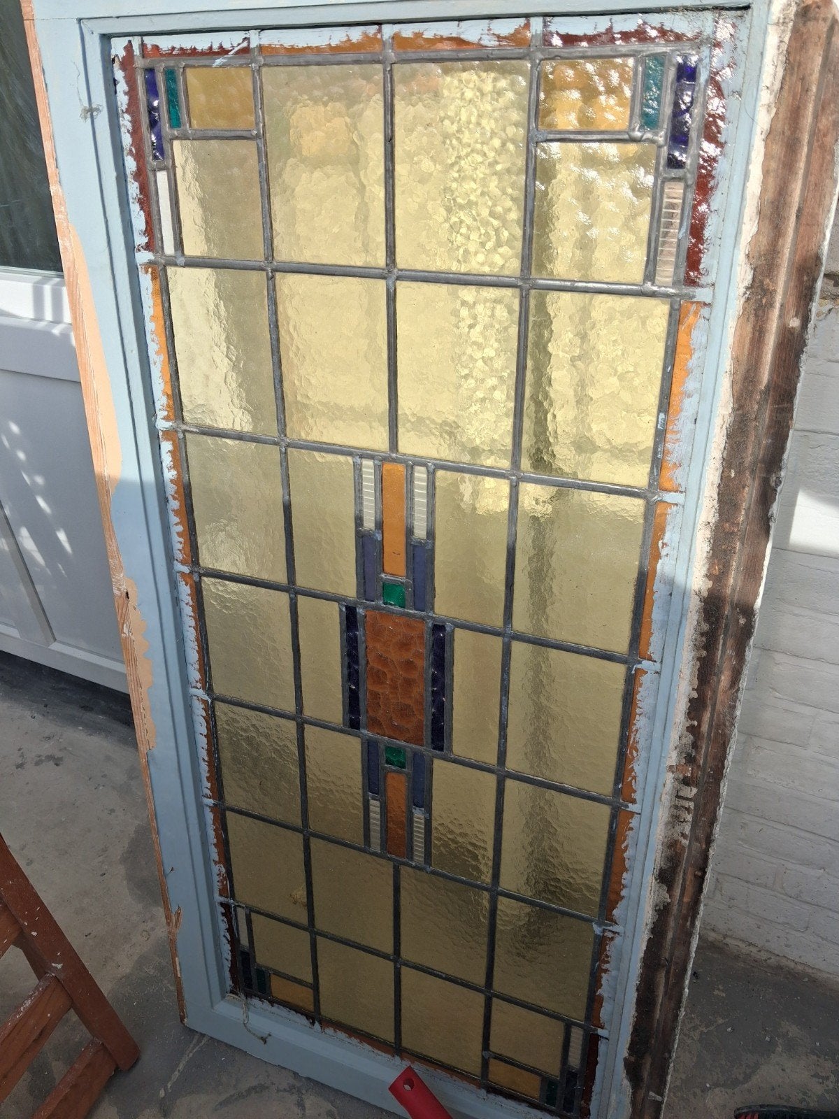 Prachtig loodglas raam - Authentiek en decoratief, Doe-het-zelf en Verbouw, Ophalen of Verzenden, Gebruikt, Gevelraam of Ruit