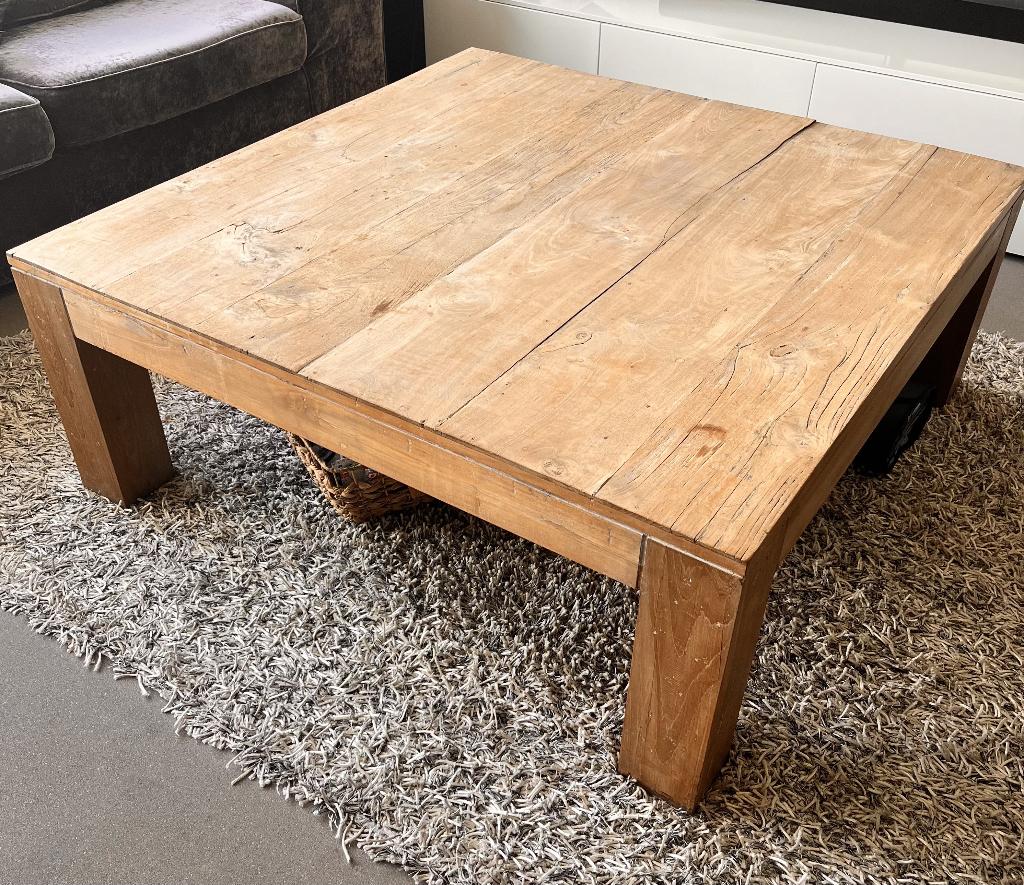 Salontafel vierkant eikenhout 120, Ophalen, Gebruikt, Minder dan 50 cm, 100 tot 150 cm