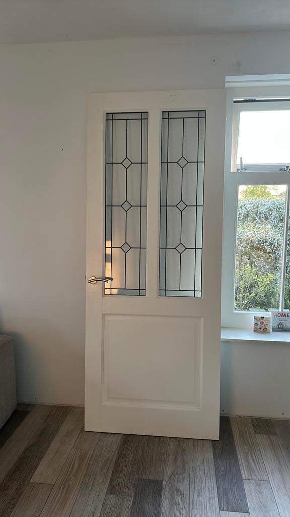 Binnendeur met helder glas in lood look details, Doe-het-zelf en Verbouw, Deuren en Horren, Ophalen, 80 tot 100 cm, 215 cm of meer