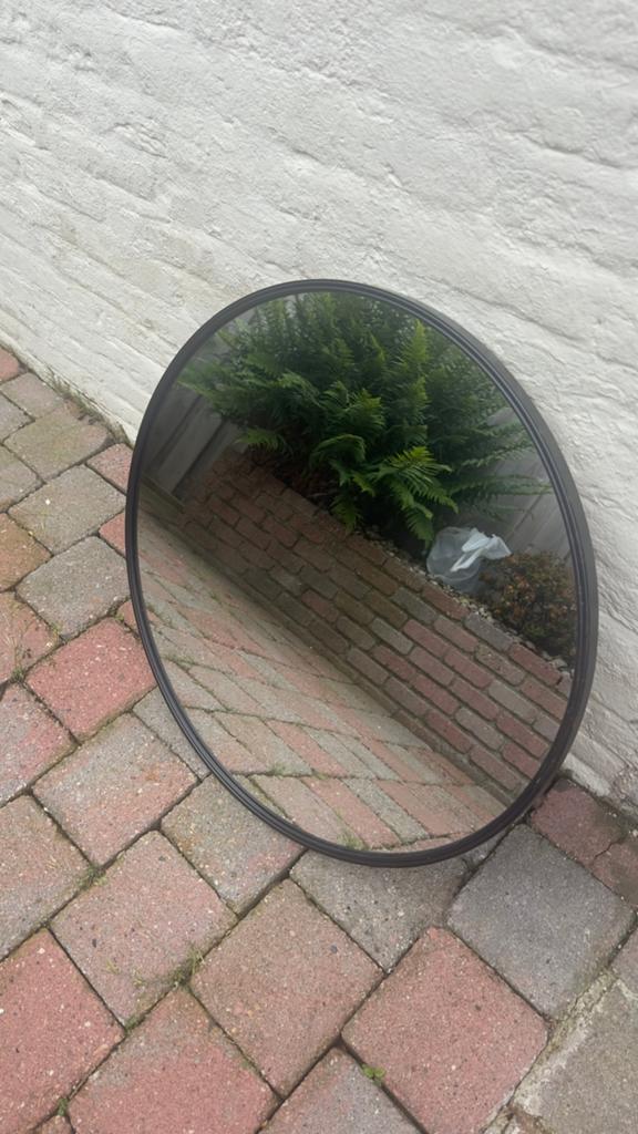 Round Mirror 60cm – Black Metal Frame, Ophalen, Zo goed als nieuw, Minder dan 100 cm, Rechthoekig