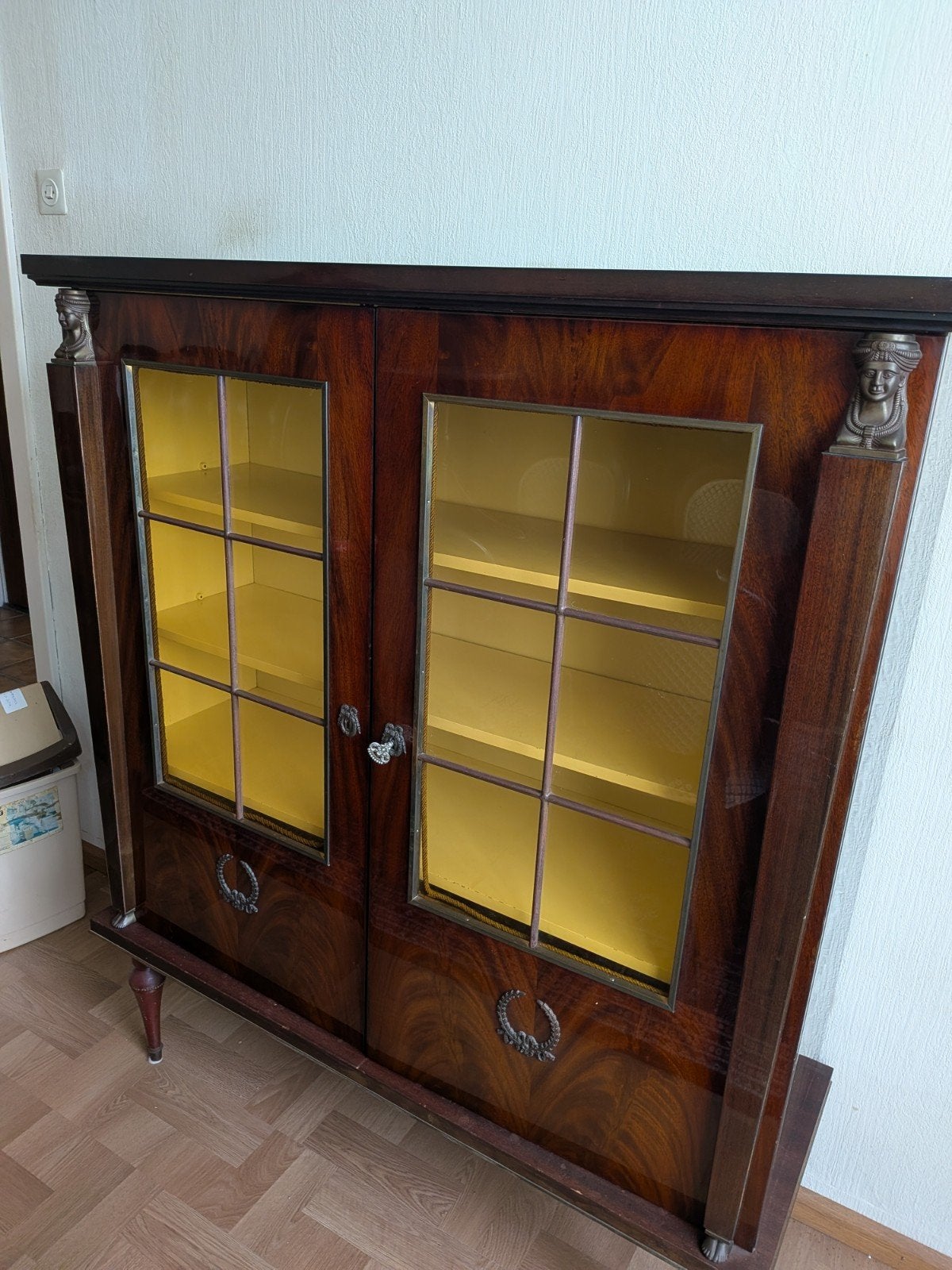Prachtige antieke buffet/vitrinekast in mahoniehout, Ophalen, Gebruikt, 25 tot 50 cm, 100 tot 150 cm