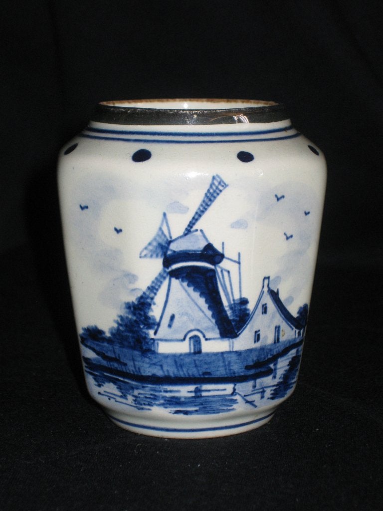 Zenith Gouda Delfts Lepelvaasje Molen Verzilverde Rand, Ophalen