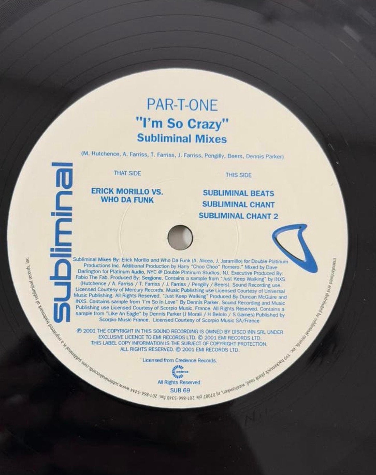 Par-T-One I’m So Crazy 12” House Vinyl Subliminal electronic, Ophalen of Verzenden, Zo goed als nieuw, 12 inch
