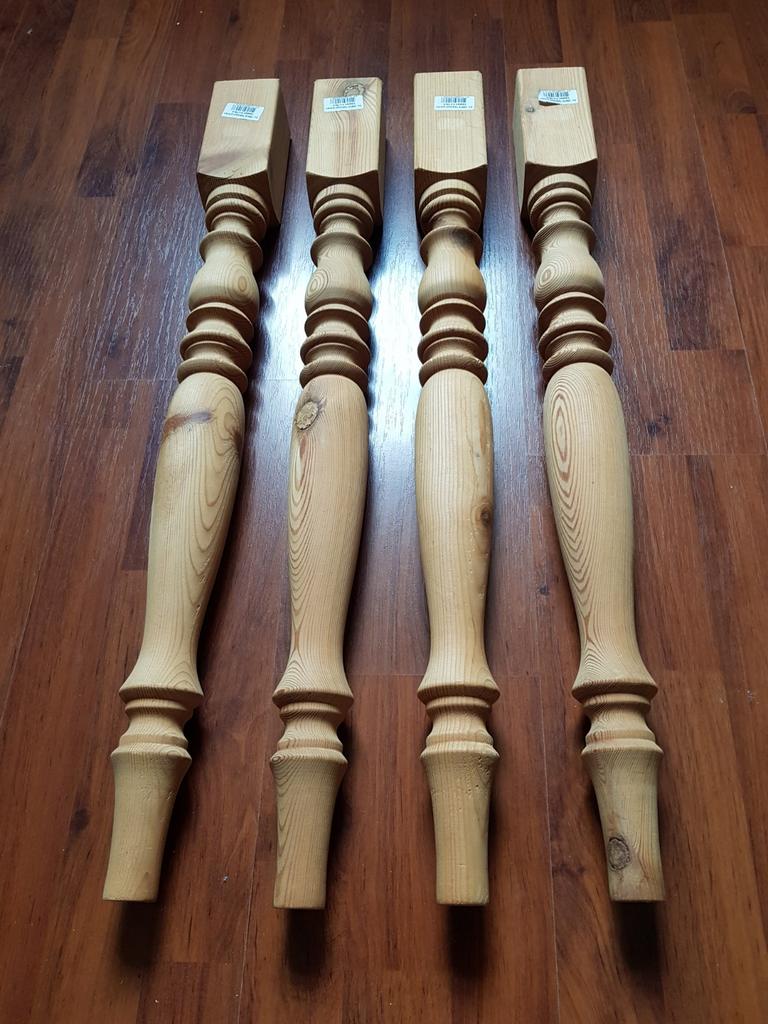 NIEUW 4 draaibare tafelpoten grenenhout + bevestigingsplaten, Tafelpoot, 50 tot 100 cm, Rond, Nieuw