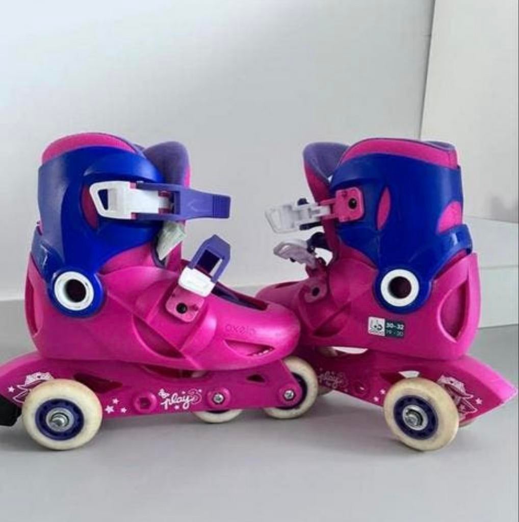 Oxelo Play 3 Inline Skates Roze/Blauw Maat 30-32 met Bescher, Ophalen of Verzenden, Verstelbaar, Zo goed als nieuw, Kinderen