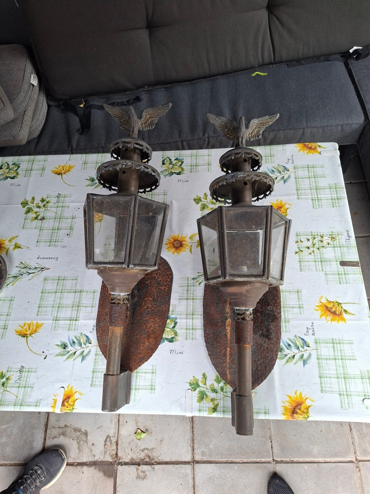 Set van 2 Antieke Buitenlampen met Adelaar Decoratie, Ophalen of Verzenden