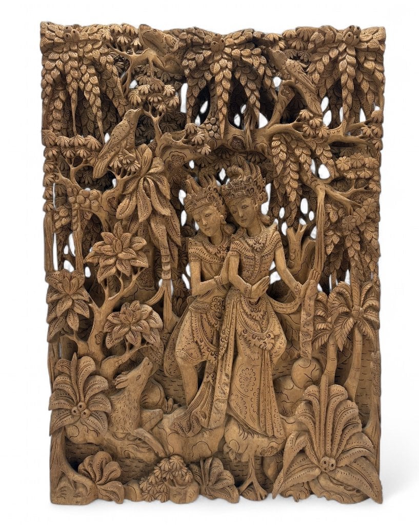 133. Houtsnijwerk - twee gekroonde figuren in bos, Indonesië, Antiek en Kunst, Ophalen of Verzenden