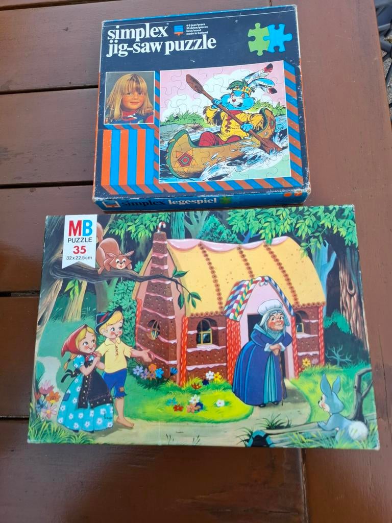 2 Vintage Legpuzzels: Simplex & MB Puzzel (35 stukjes), Gebruikt, 10 tot 50 stukjes, Ophalen of Verzenden, Van hout