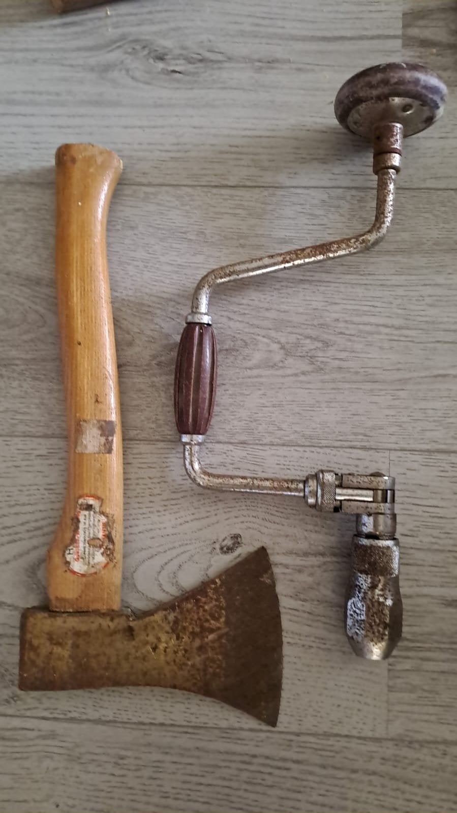 Vintage Bijl en Boor - Oude Gereedschappen, Antiek en Kunst, Ophalen of Verzenden