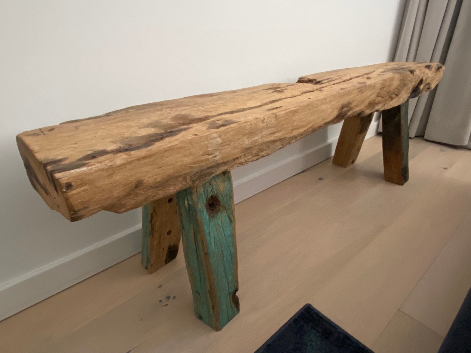 Rustieke houten tafel/bank, Ophalen, Gebruikt, 200 cm of meer, 25 tot 50 cm