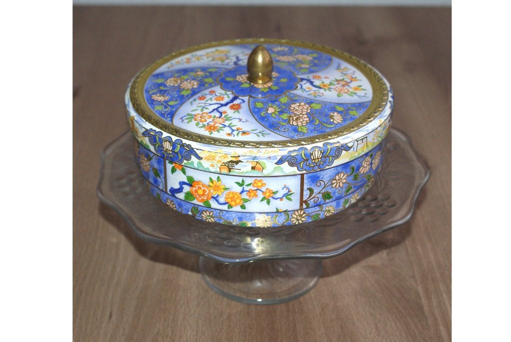Ronde trommel Royal Blue v AH uit 1950 - 1970 vintage, Ophalen of Verzenden, Gebruikt, Koek(jes)