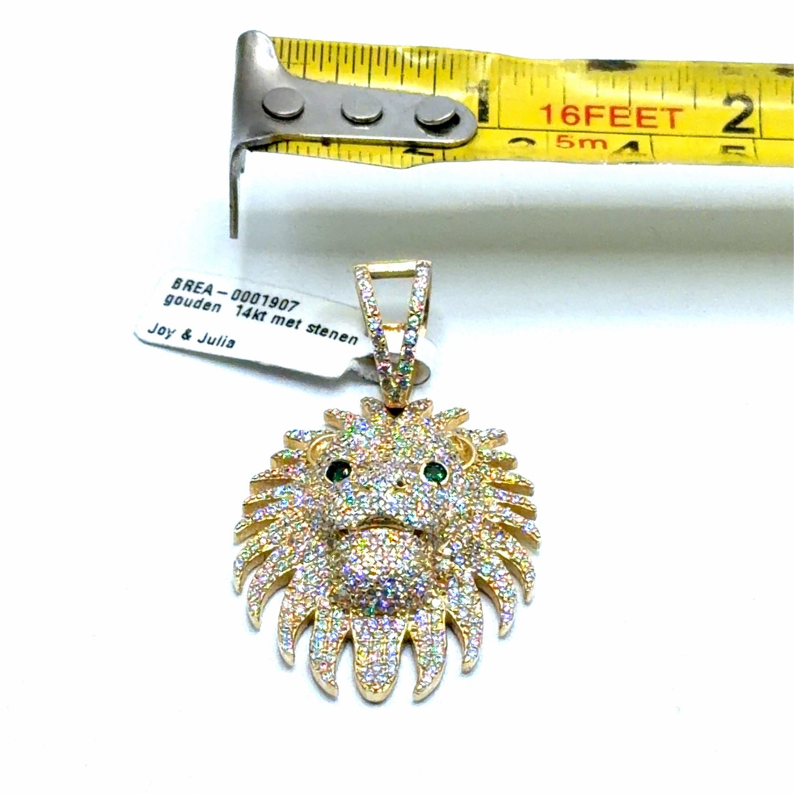 Gouden Leeuwenkop Hanger met Zirkonia en Smaragd, Www.bredajuwelier.nl, Nieuw, Ophalen of Verzenden, Met edelsteen