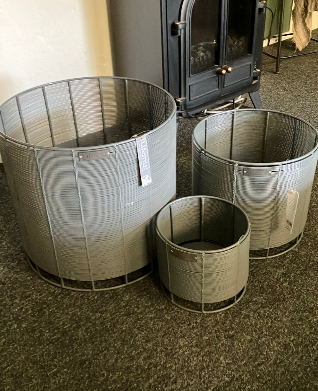 set 3  metaal lifestyle  LS 94 bloempot mand windlicht, Ophalen, Mand, Rond, Nieuw